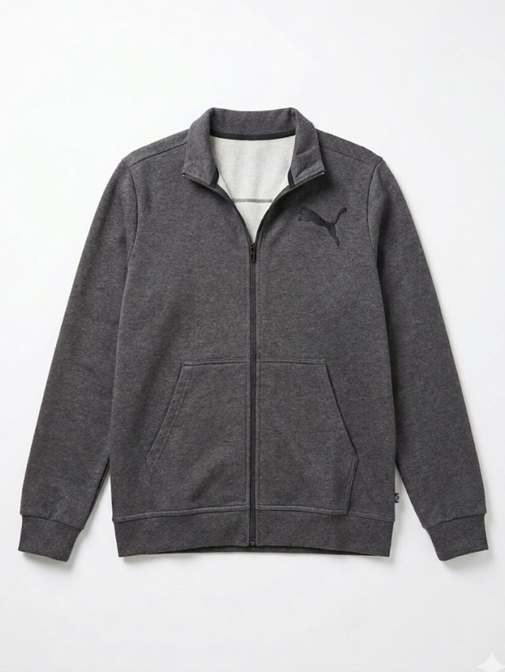 Puma Men's Full Zip Jacket Gray Sweatshirt Mock Neck No Hood Size L Large